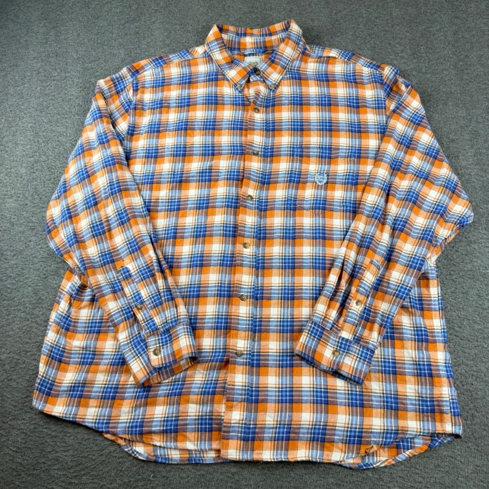 Chaps Flannel Shirt Men's XXL Orange Blue Plaid Button Down Cotton Long Sleeve